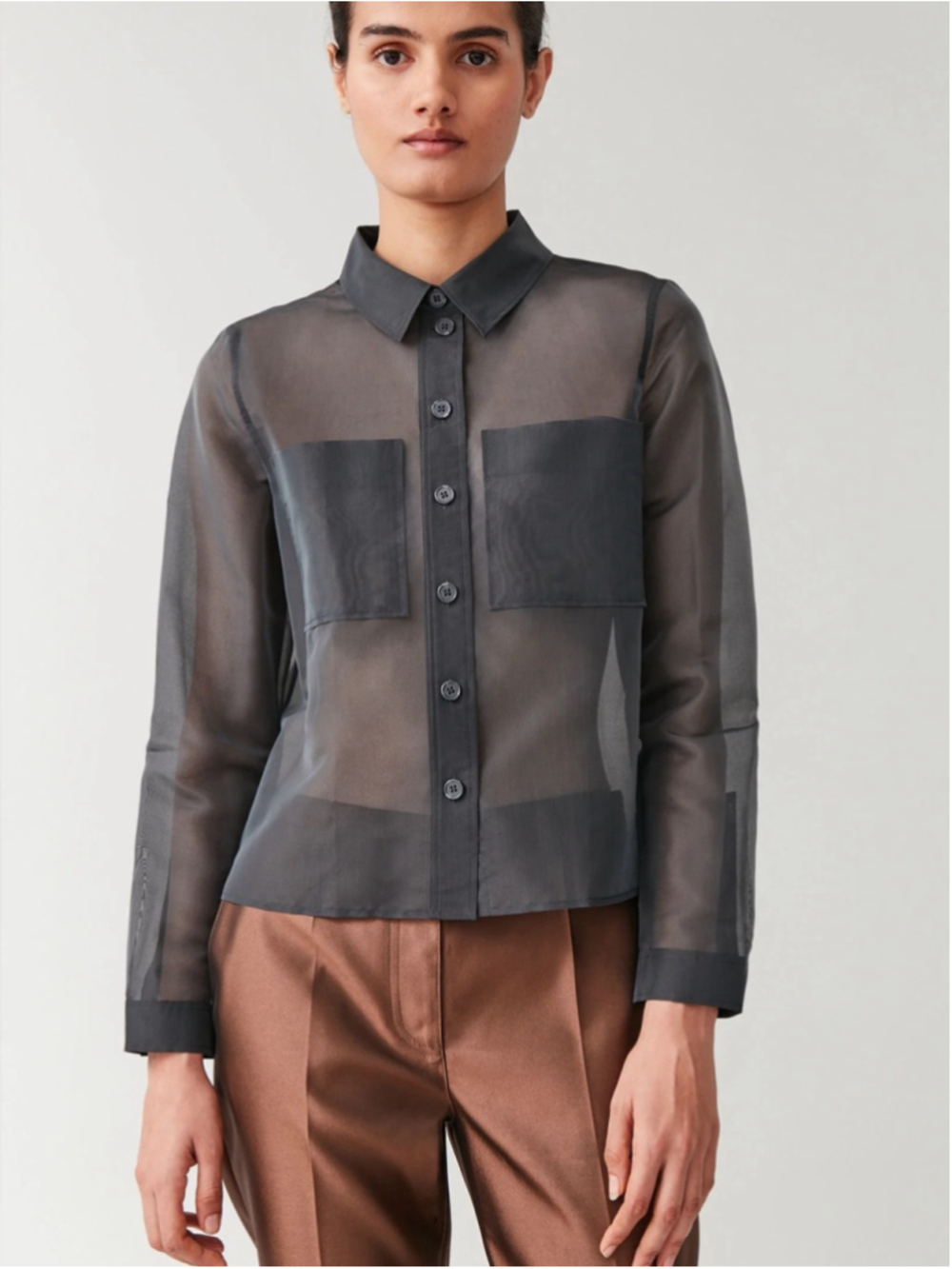 COS Dark Grey Sheer Patch Pocket Shirt w/ Silk Size 2